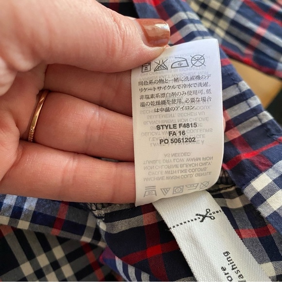 Crewcuts Navy Blue Red White Tartan Plaid Sparkly Pom Pom Top Blouse - Picture 11 of 11